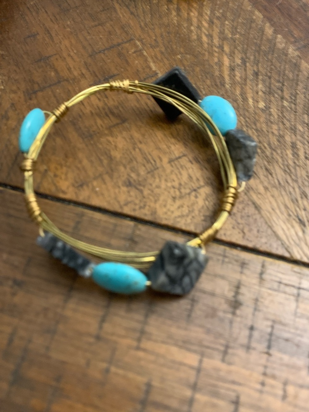 Gold Wire Turquoise & Gray Stone Wrap Bracelet